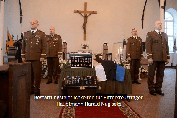 Bestattungsfeierlichkeiten für Ritterkreuzträger Hauptmann Harald Nugiseks